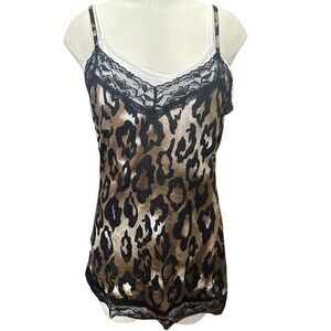Wet Seal Camisole Women L Brown Leopard Print Lace Trim Adjustable Straps Y2K